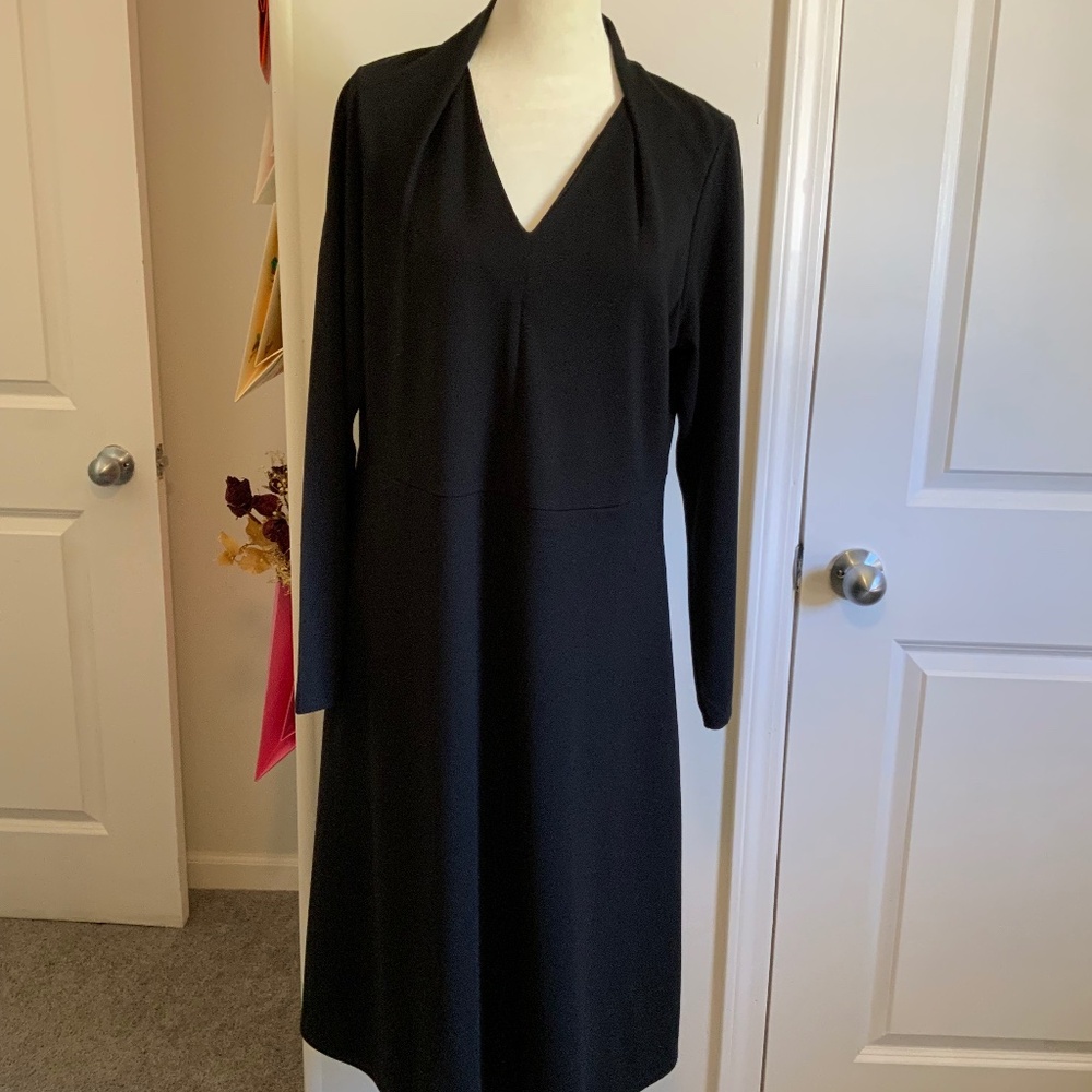 J. Jill Double-Face Jersey Fit-And-Flare Long Sleeve Dress, Black Petite M